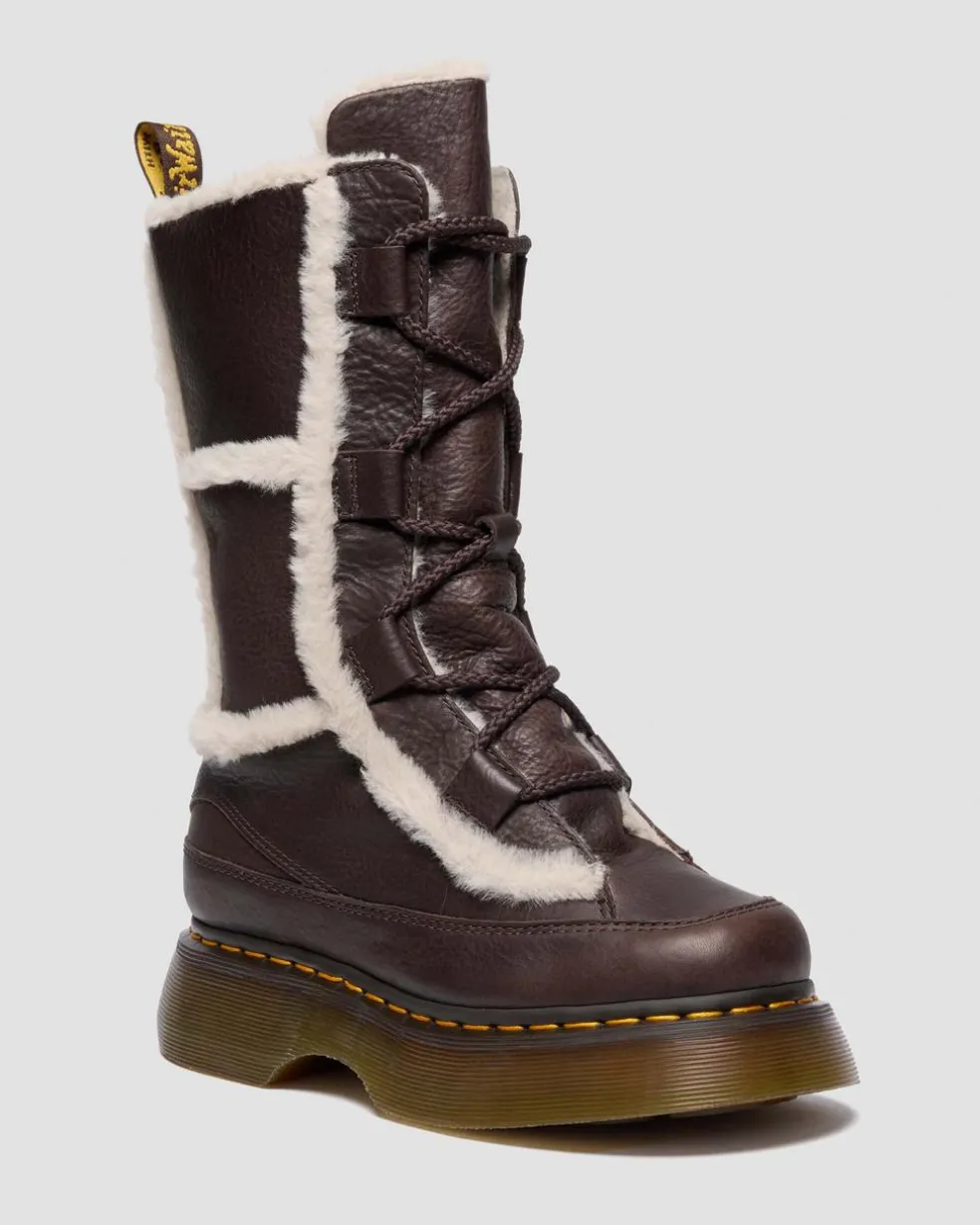 Buzz Lace Up Faux Fur Lined Grizzly Leather Boots in Dark Brown