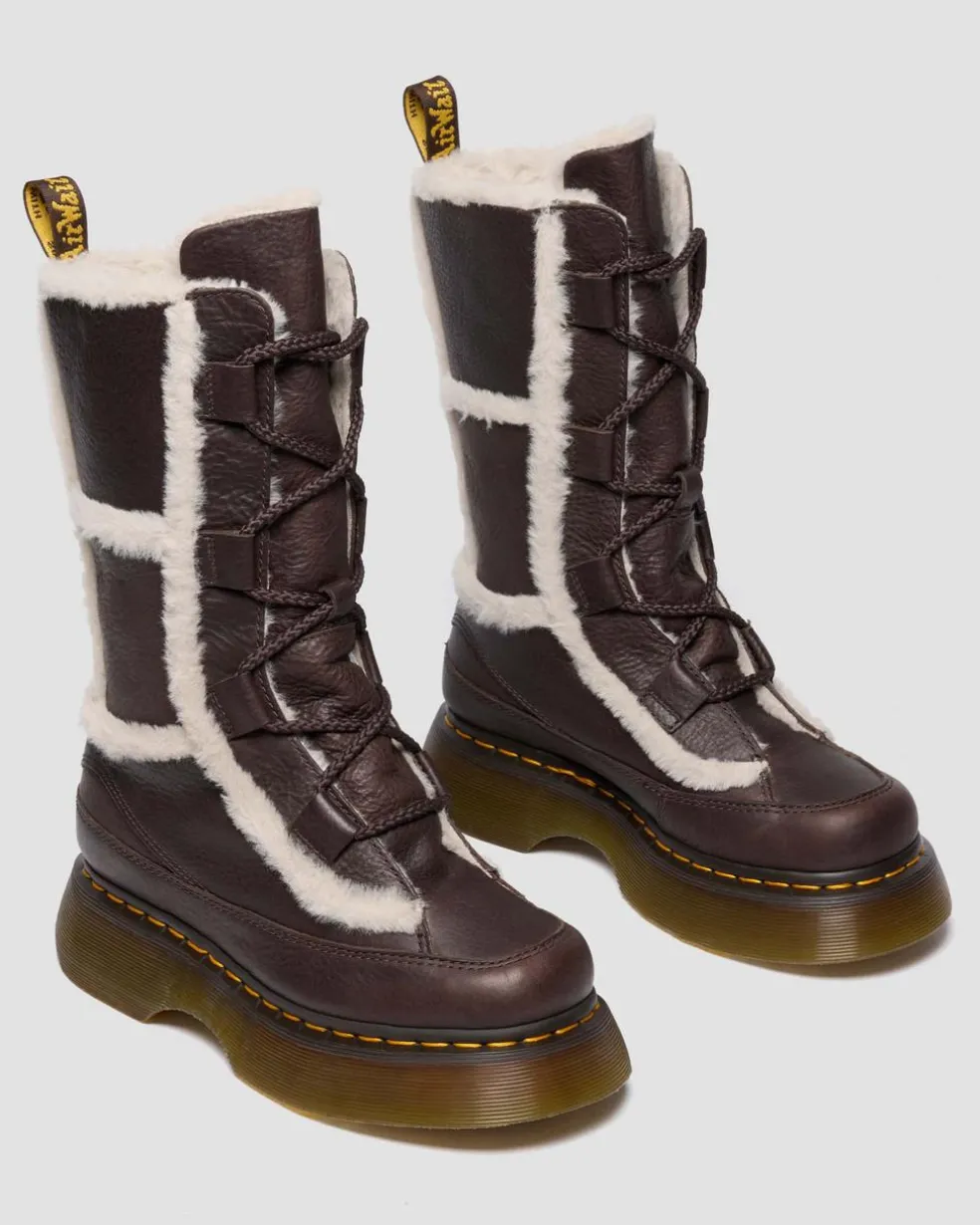 Buzz Lace Up Faux Fur Lined Grizzly Leather Boots in Dark Brown