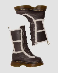 Buzz Lace Up Faux Fur Lined Grizzly Leather Boots in Dark Brown