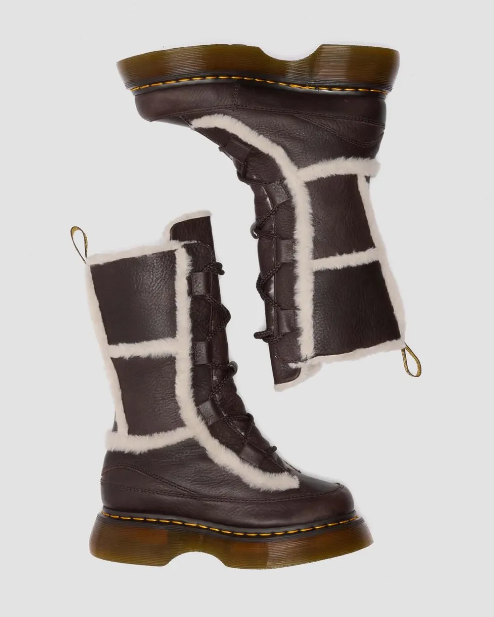 Buzz Lace Up Faux Fur Lined Grizzly Leather Boots in Dark Brown