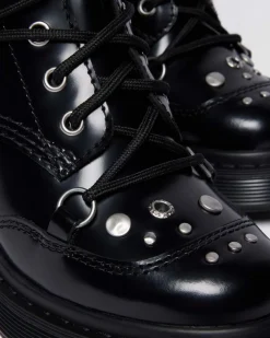 CHESNEY STUDDED BUTTERO LEATHER FLARE HEEL BOOTS in Black Buttero