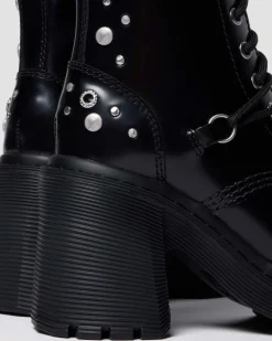 CHESNEY STUDDED BUTTERO LEATHER FLARE HEEL BOOTS in Black Buttero