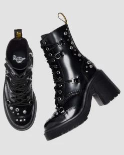 CHESNEY STUDDED BUTTERO LEATHER FLARE HEEL BOOTS in Black Buttero