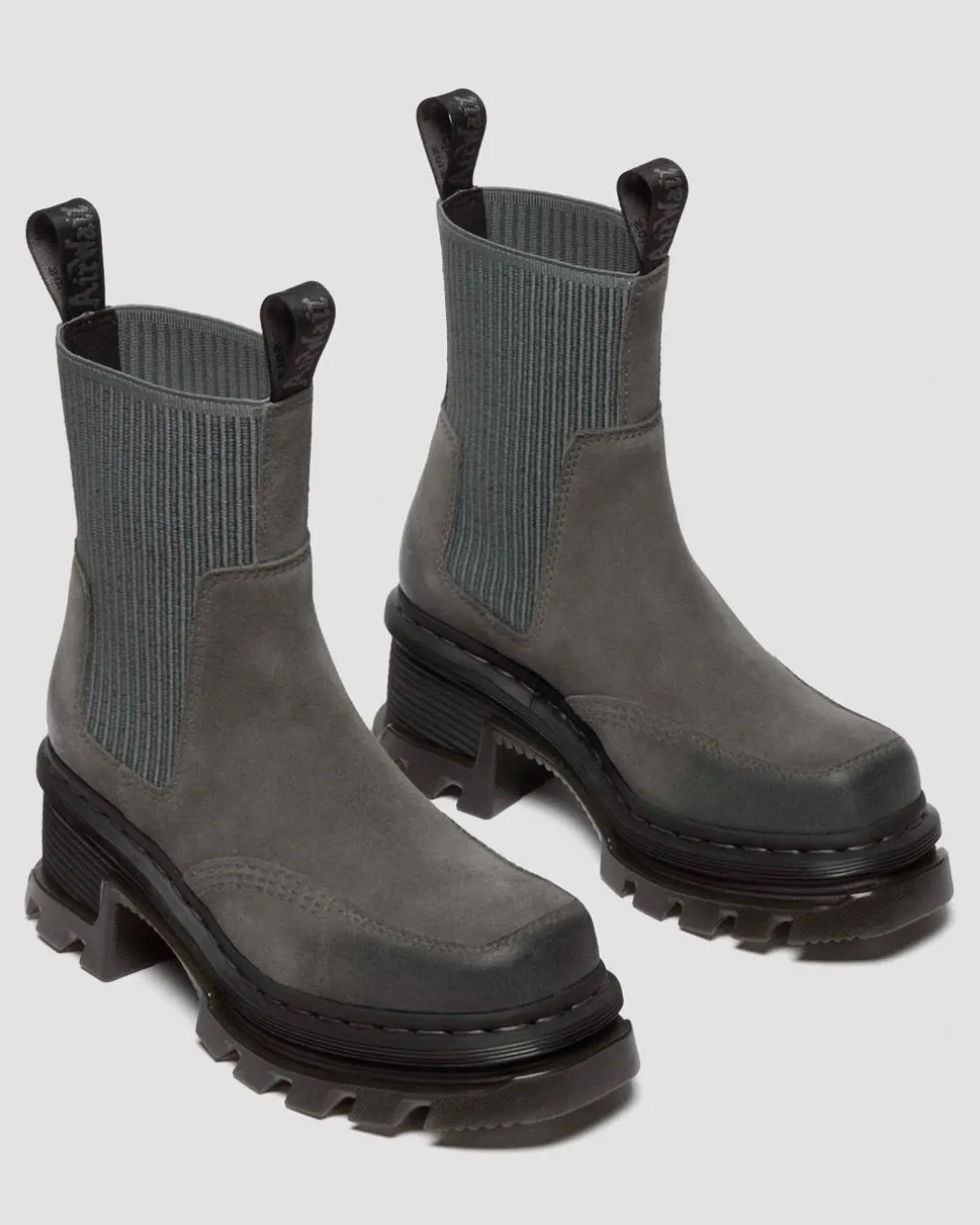 Corran Chelsea Waxy Suede Heeled Boots in Gunmetal