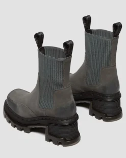 Corran Chelsea Waxy Suede Heeled Boots in Gunmetal