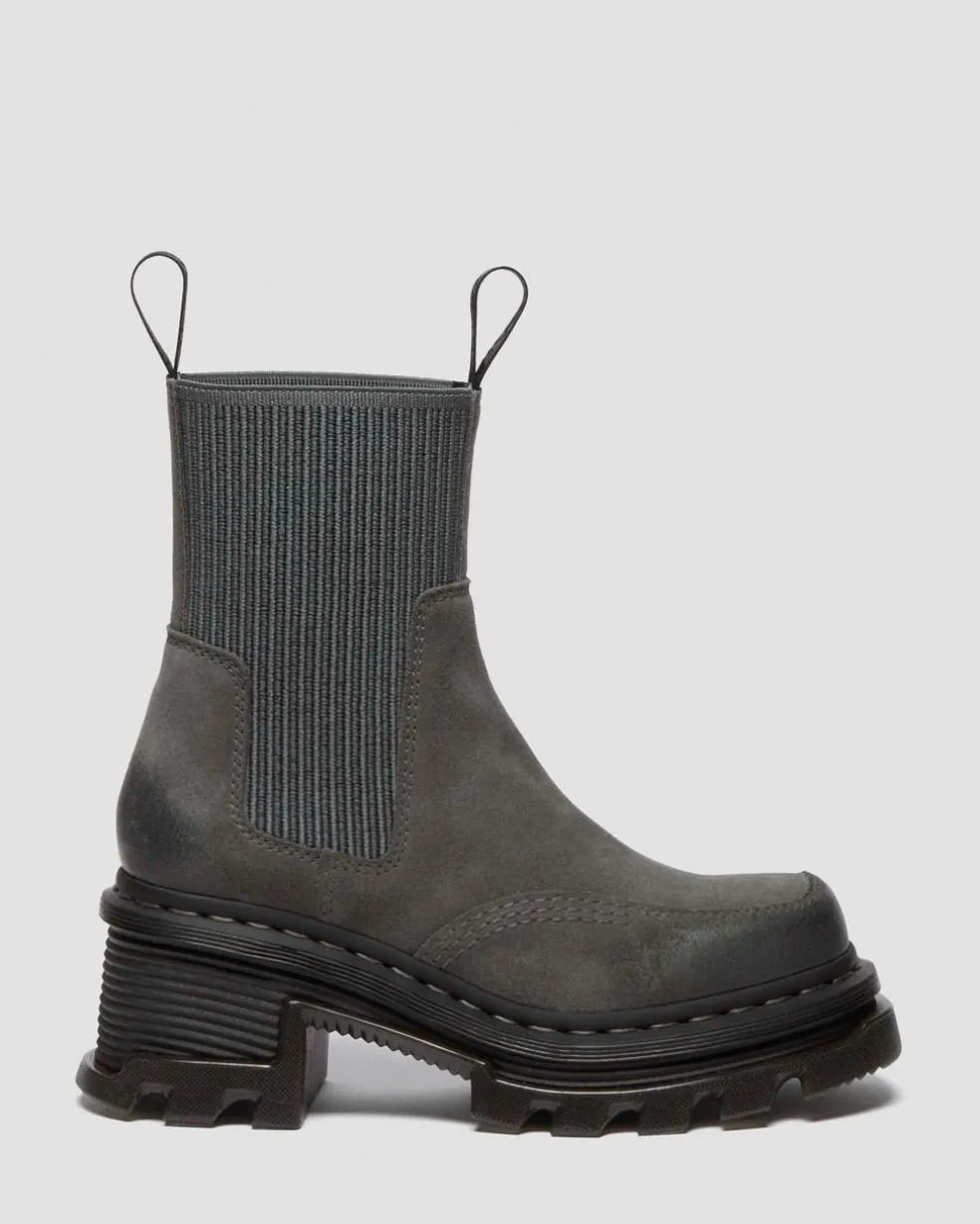 Corran Chelsea Waxy Suede Heeled Boots in Gunmetal