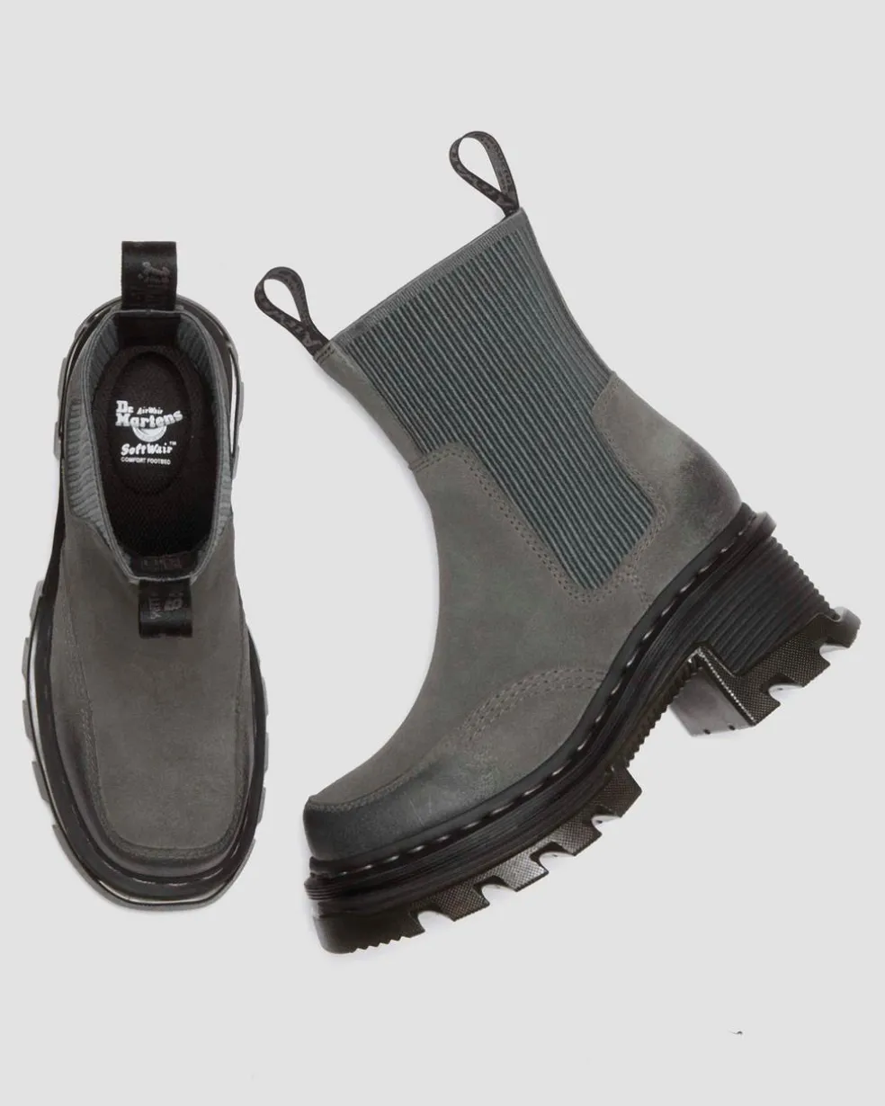 Corran Chelsea Waxy Suede Heeled Boots in Gunmetal
