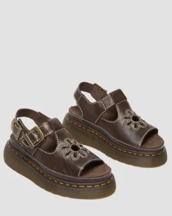 Dunnet Flower Full Grain Leather Sandals in Brown