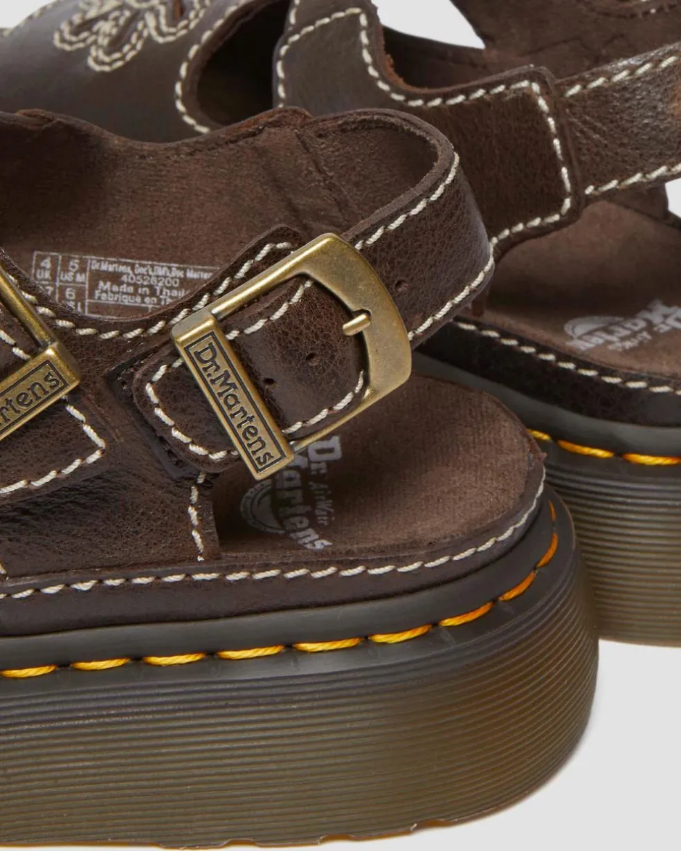Dunnet Flower Full Grain Leather Sandals in Brown