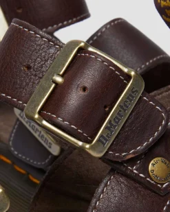 Gryphon Quad Grizzly Leather Sandals in Dark Brown