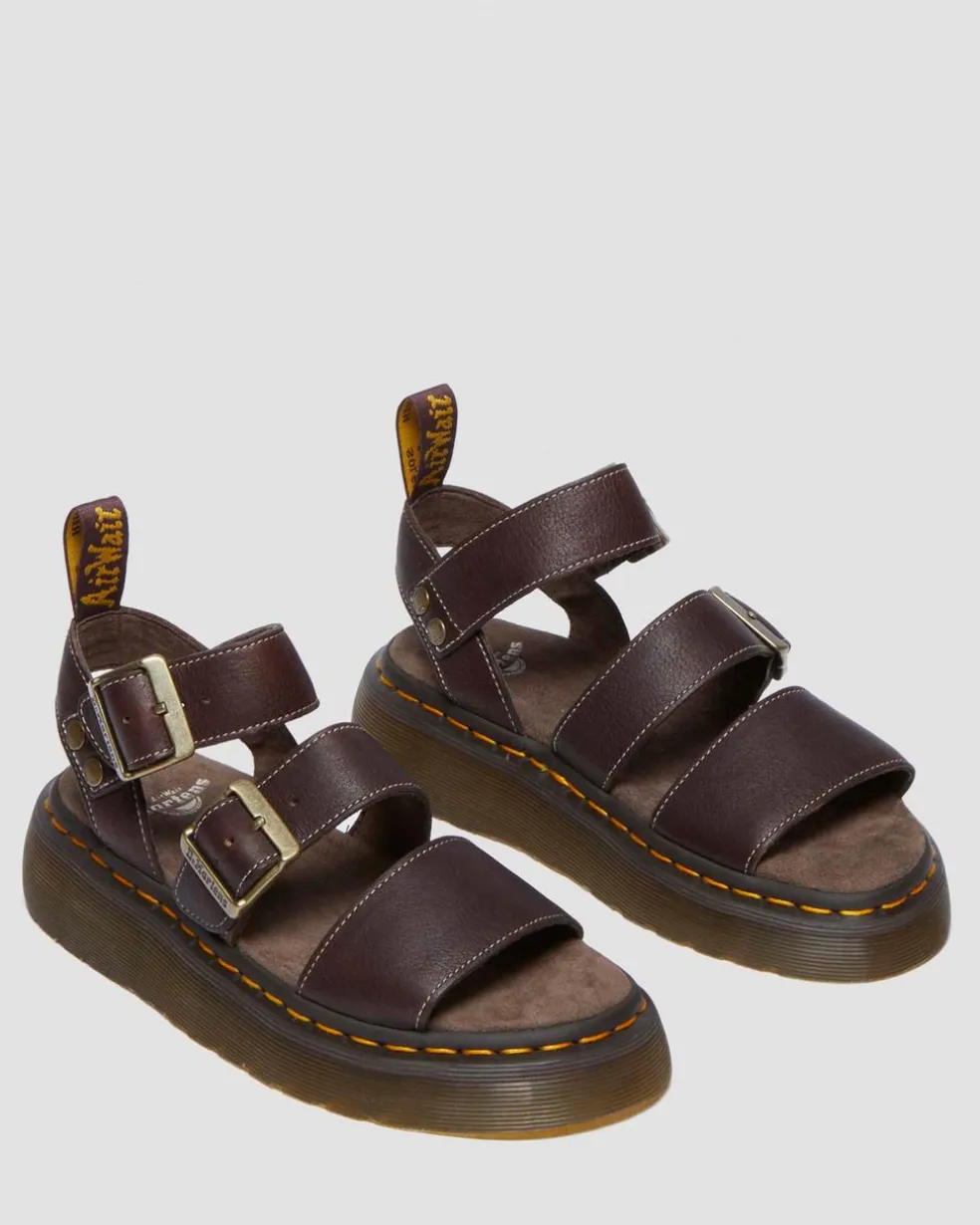 Gryphon Quad Grizzly Leather Sandals in Dark Brown