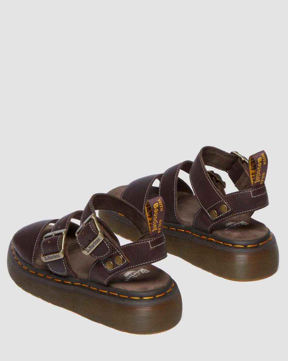 Gryphon Quad Grizzly Leather Sandals in Dark Brown