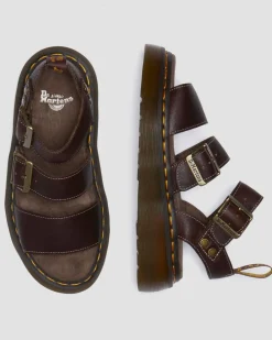 Gryphon Quad Grizzly Leather Sandals in Dark Brown