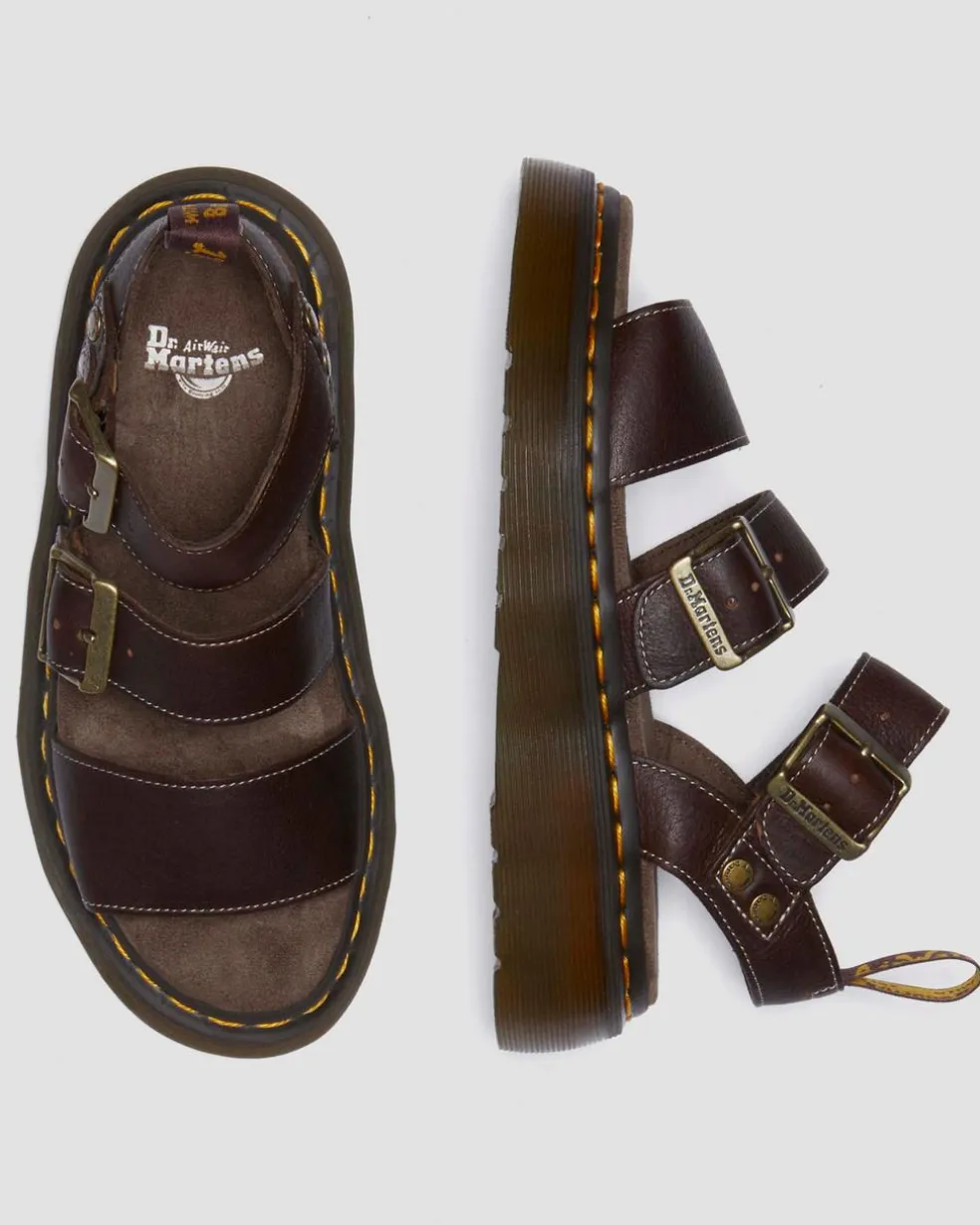 Gryphon Quad Grizzly Leather Sandals in Dark Brown