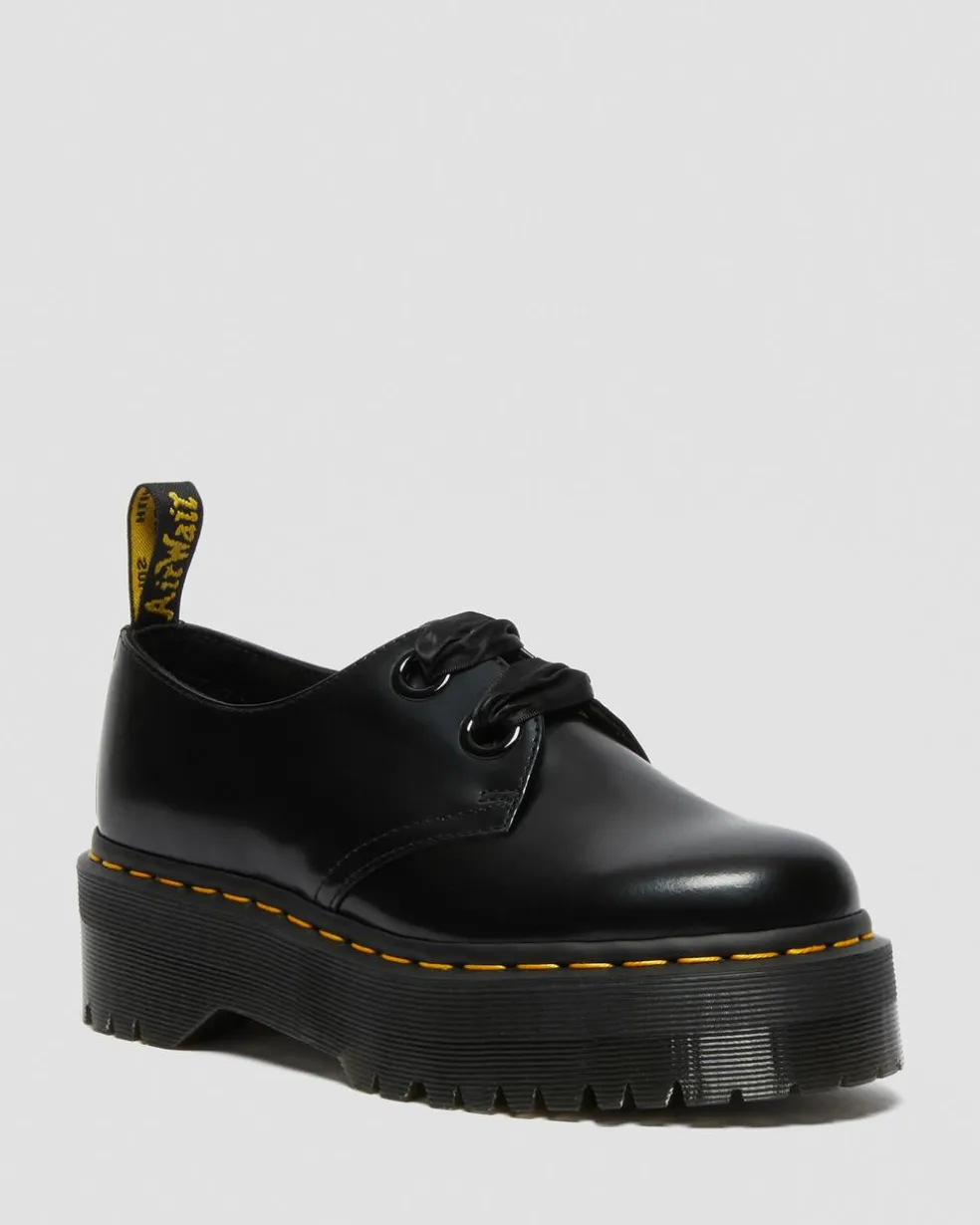 Holly Women's Leather Platform Shoes in Black Buttero