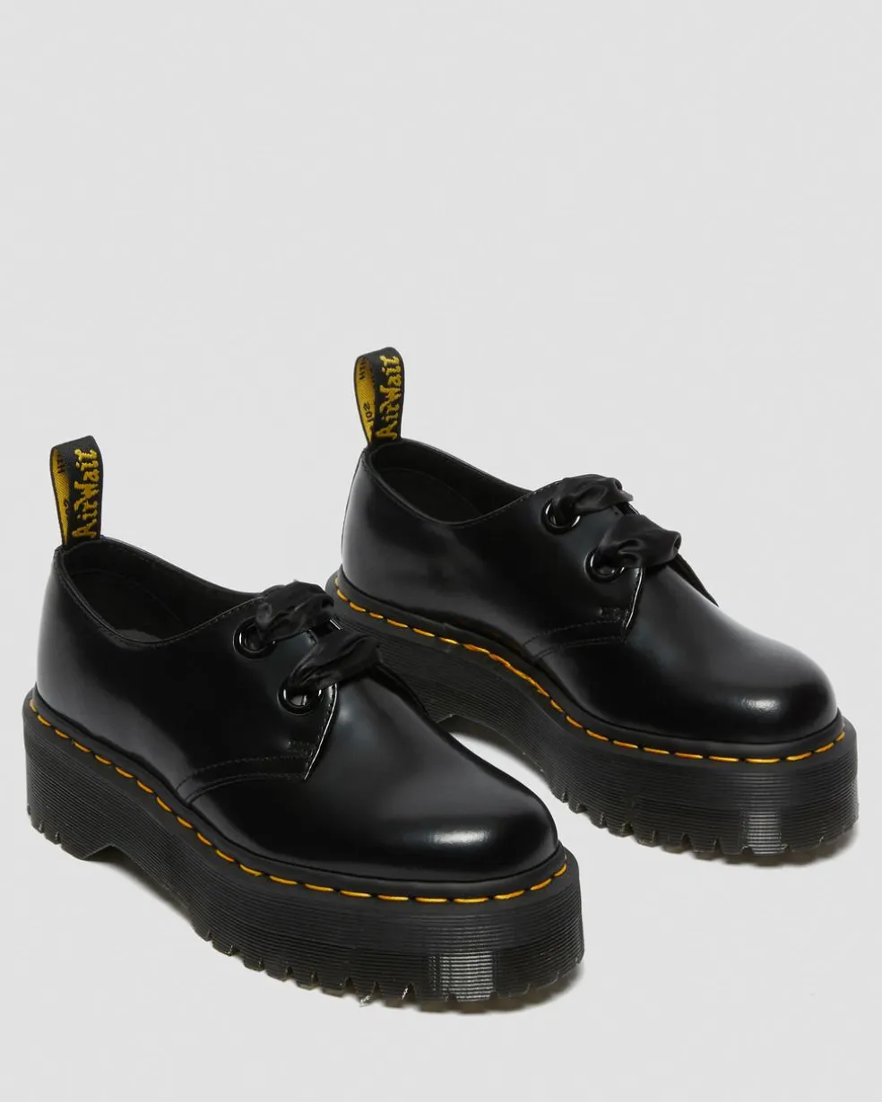 Holly Women's Leather Platform Shoes in Black Buttero