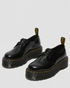 Holly Women's Leather Platform Shoes in Black Buttero