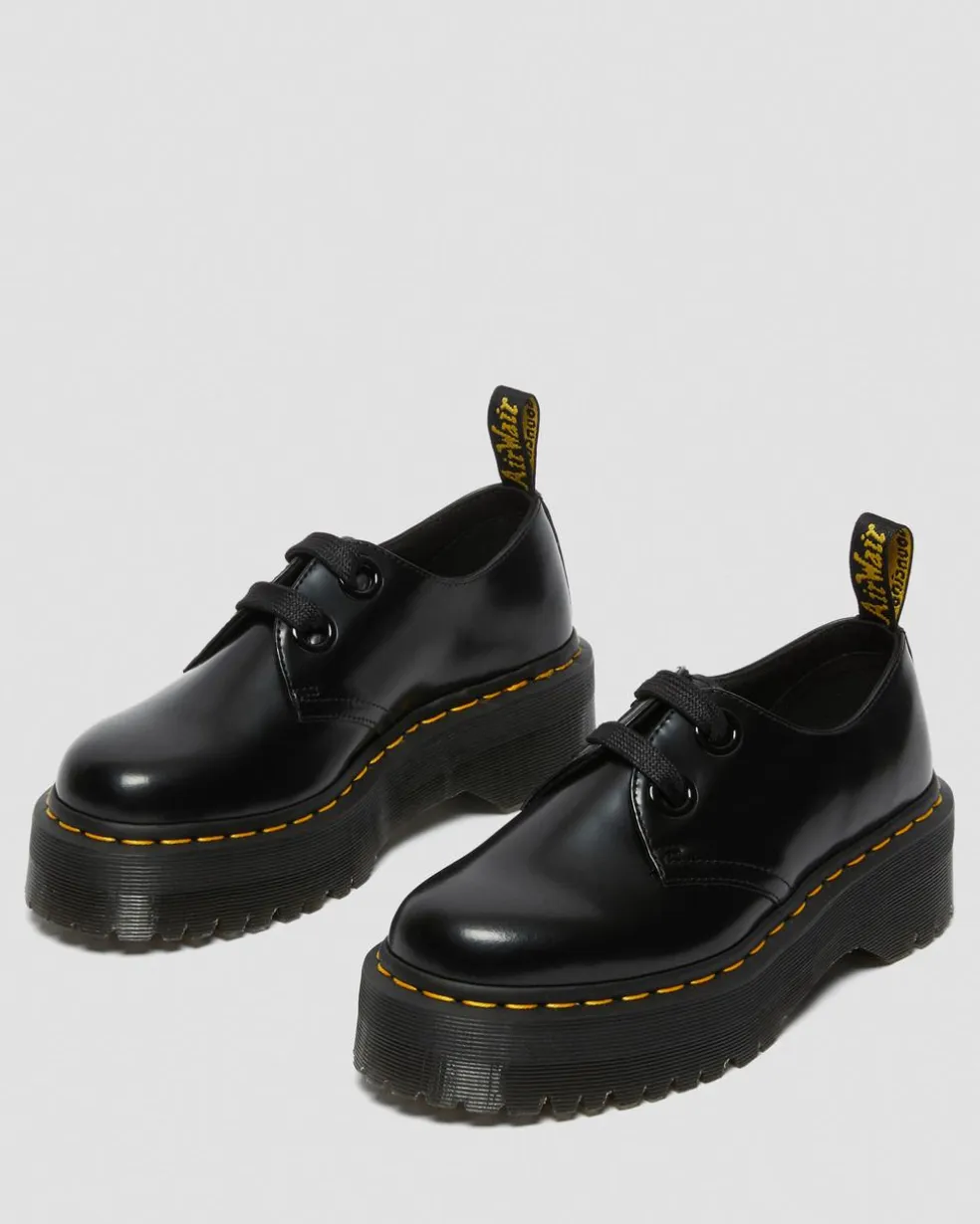Holly Women's Leather Platform Shoes in Black Buttero