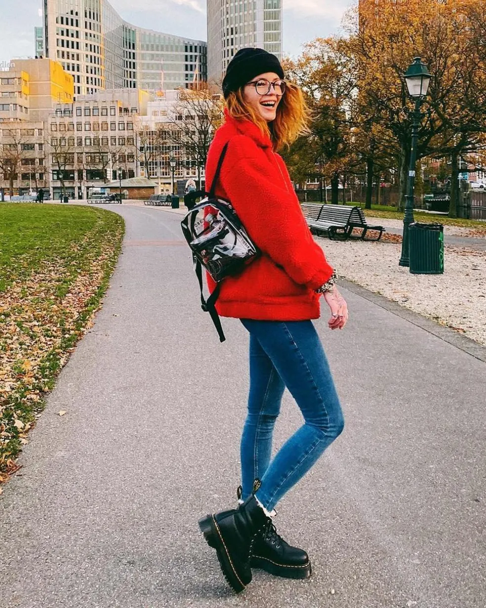 Jadon Boot Leather Faux Fur Lined Platforms in Black