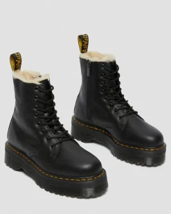 Jadon Boot Leather Faux Fur Lined Platforms in Black
