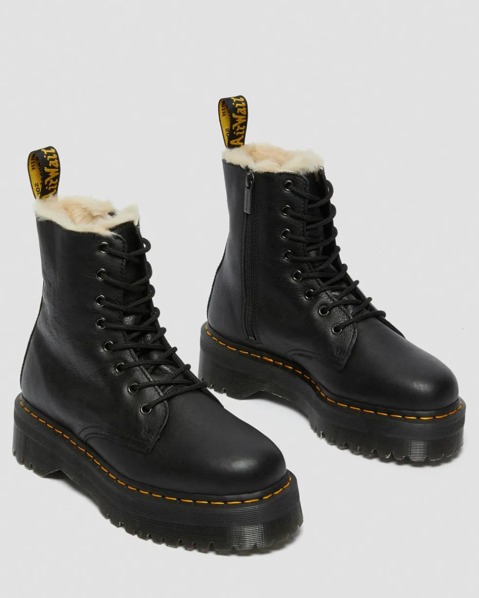 Jadon Boot Leather Faux Fur Lined Platforms in Black