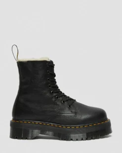 Jadon Boot Leather Faux Fur Lined Platforms in Black