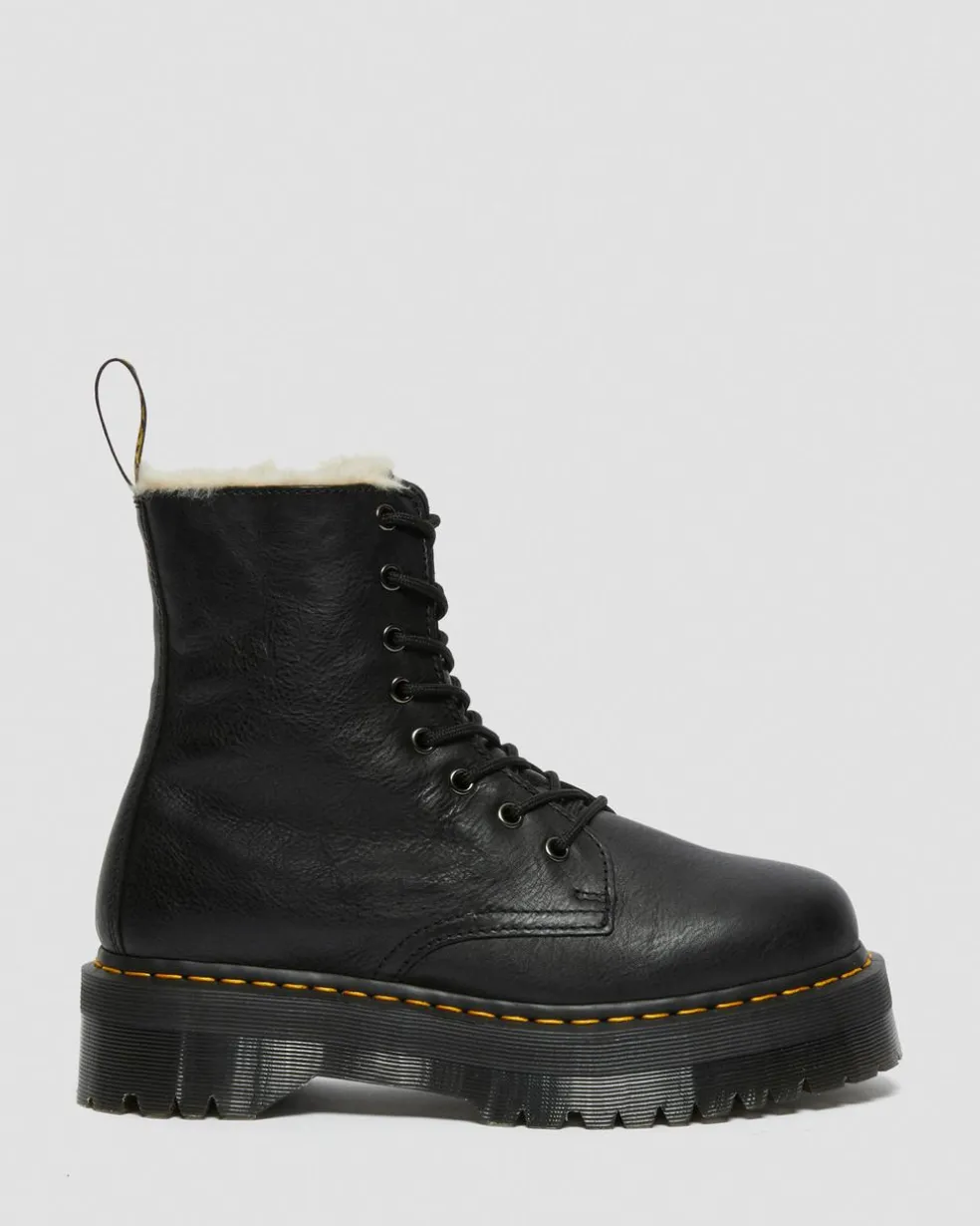 Jadon Boot Leather Faux Fur Lined Platforms in Black