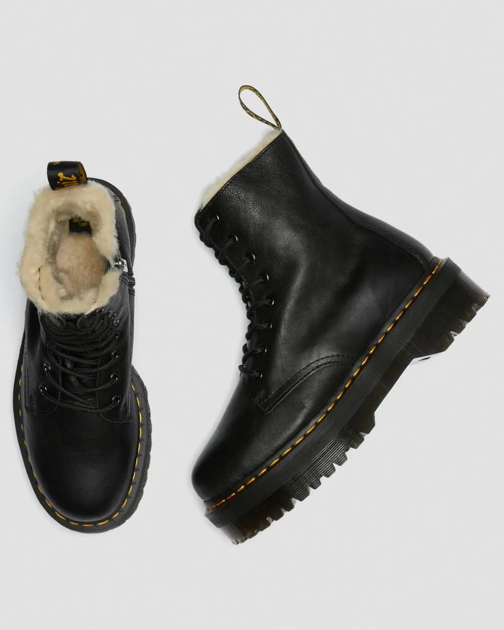 Jadon Boot Leather Faux Fur Lined Platforms in Black