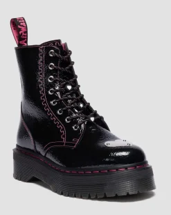 Jadon Distressed Patent Leather Platform Boots in Black