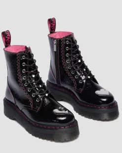 Jadon Distressed Patent Leather Platform Boots in Black