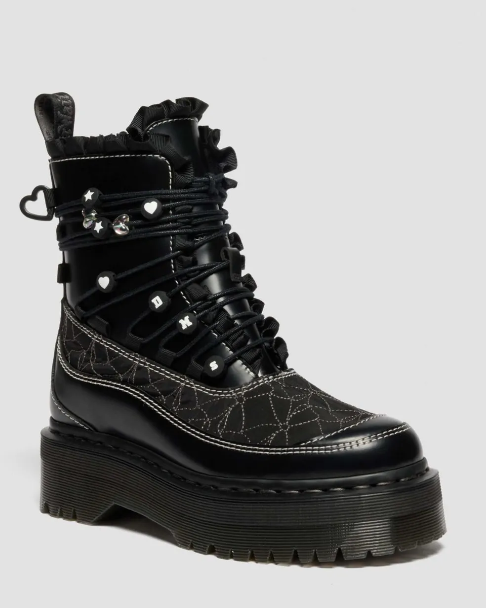 JADON FRILL SMOOTH LEATHER PLATFORM BOOTS in Black
