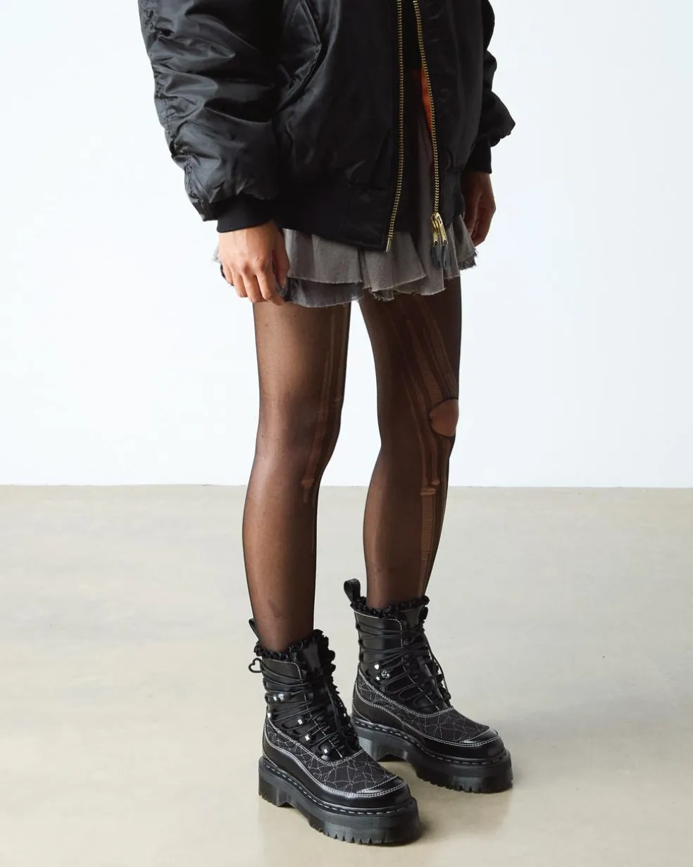 JADON FRILL SMOOTH LEATHER PLATFORM BOOTS in Black