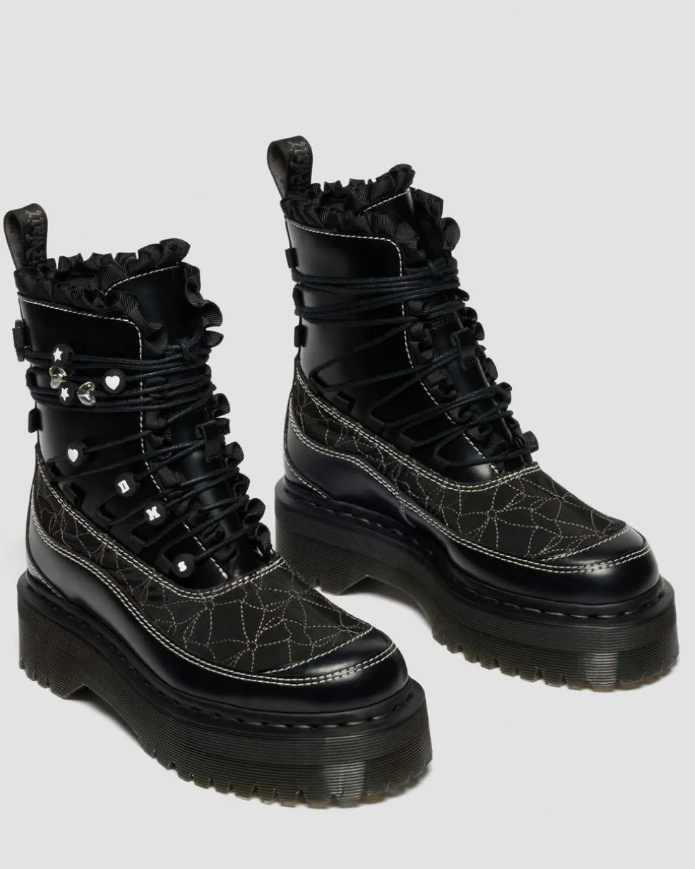 JADON FRILL SMOOTH LEATHER PLATFORM BOOTS in Black