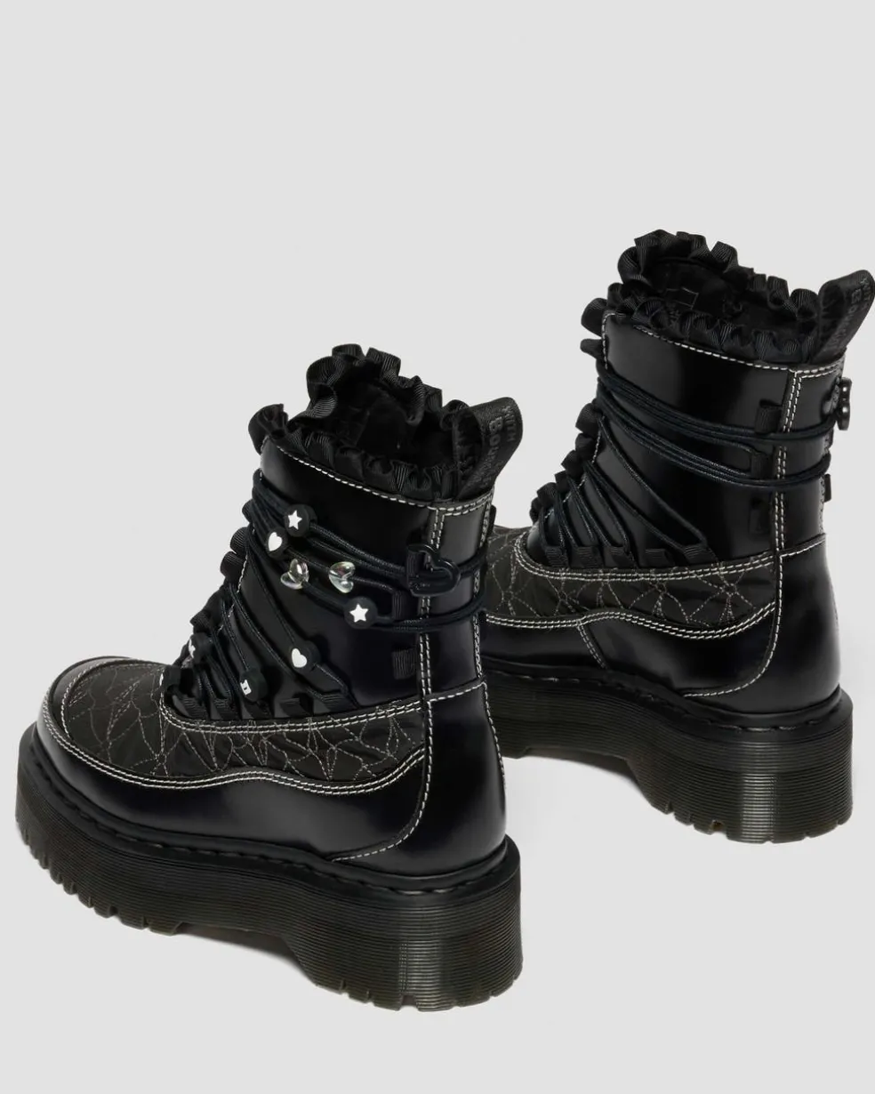 JADON FRILL SMOOTH LEATHER PLATFORM BOOTS in Black