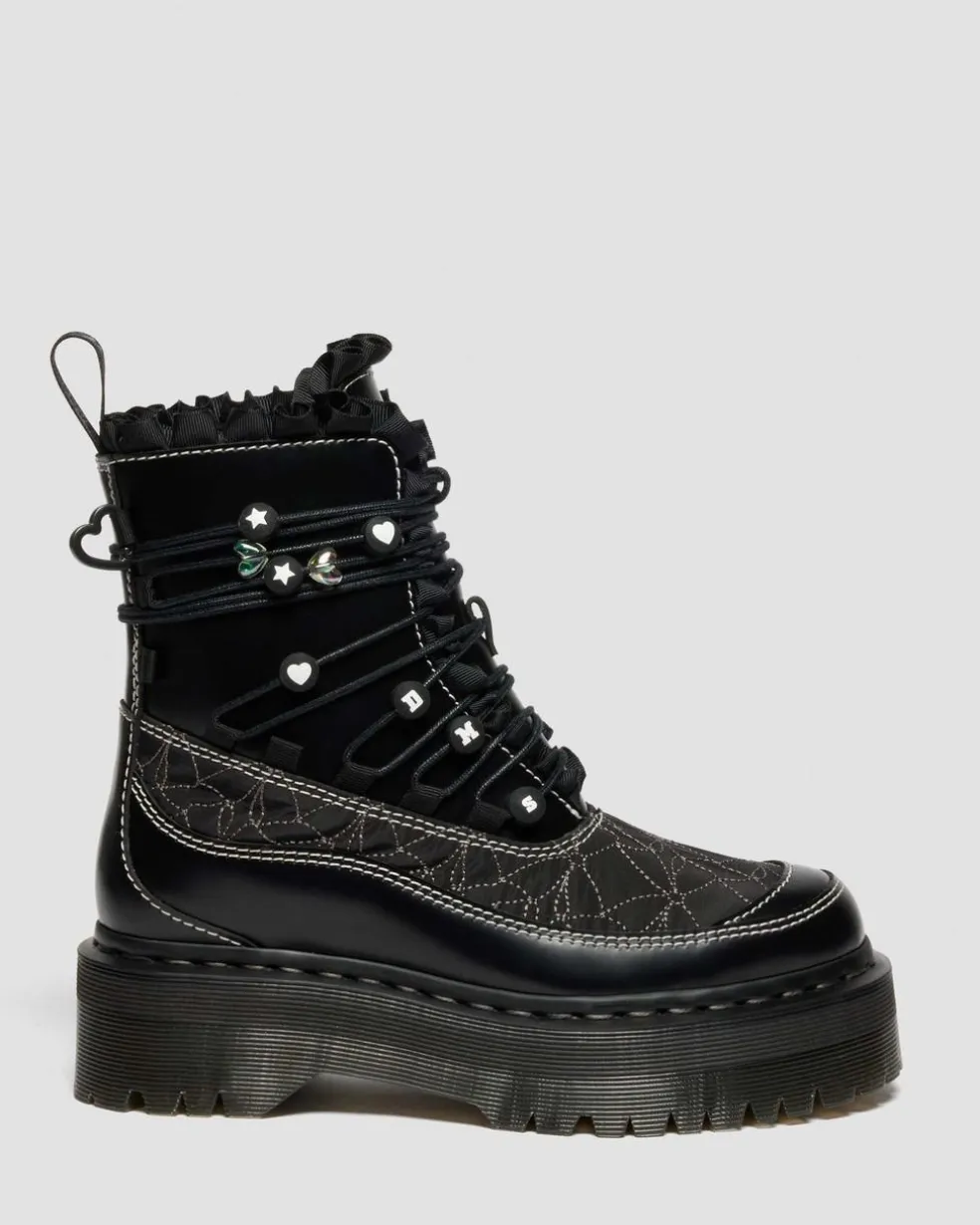 JADON FRILL SMOOTH LEATHER PLATFORM BOOTS in Black