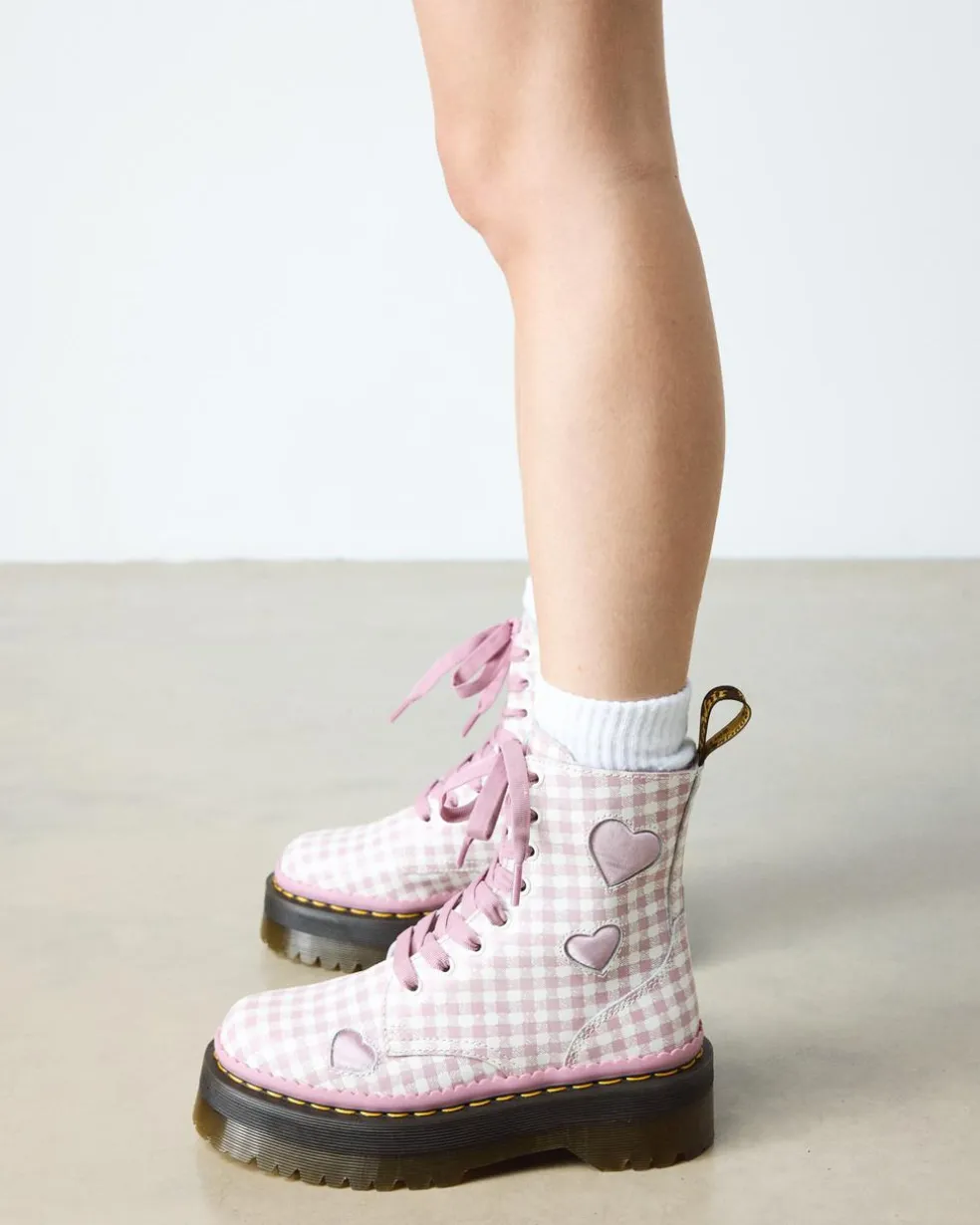 Jadon Heart Gingham Leather Platform Boots in White