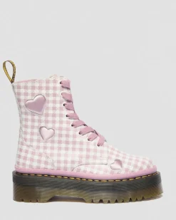 Jadon Heart Gingham Leather Platform Boots in White