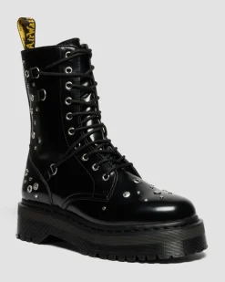 JADON HI STUDDED BUTTERO LEATHER PLATFORM BOOTS in Black Buttero