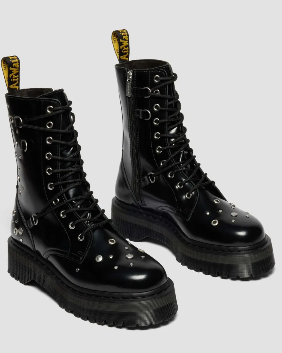 JADON HI STUDDED BUTTERO LEATHER PLATFORM BOOTS in Black Buttero