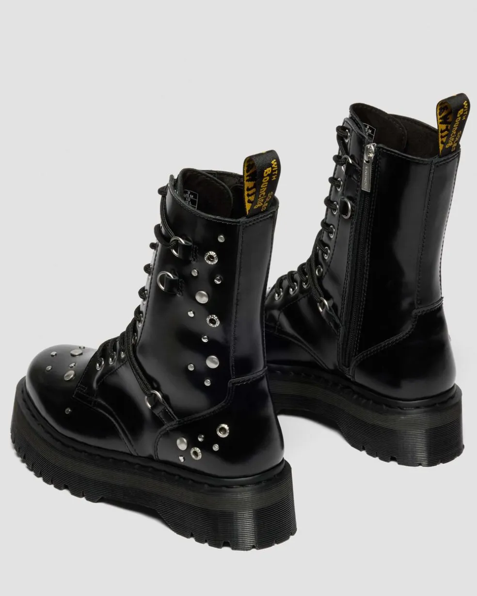 JADON HI STUDDED BUTTERO LEATHER PLATFORM BOOTS in Black Buttero