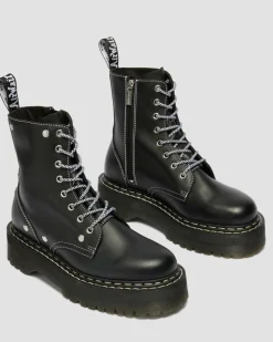 Jadon Monochrome Sendal Leather Platform Boots in Black