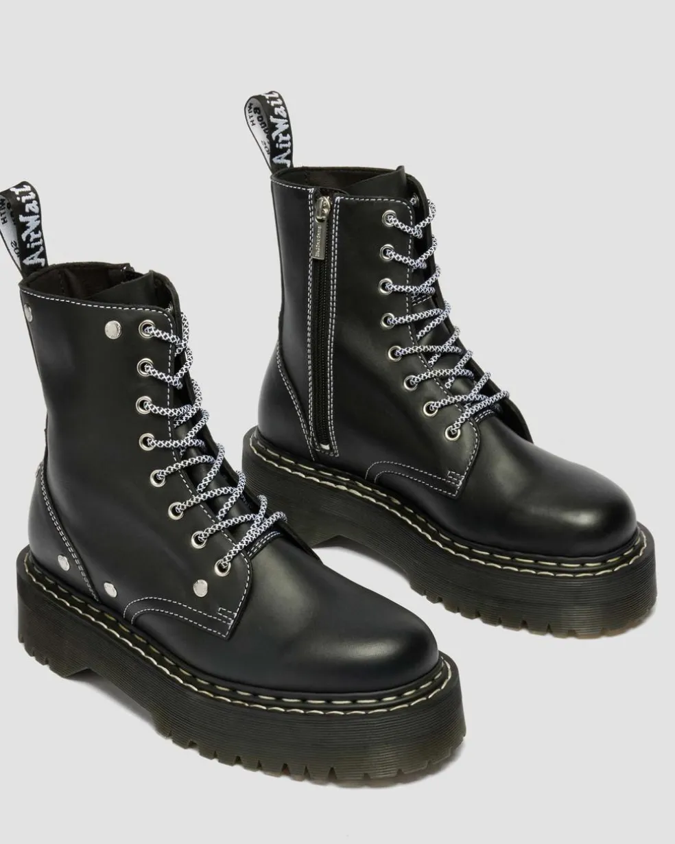 Jadon Monochrome Sendal Leather Platform Boots in Black