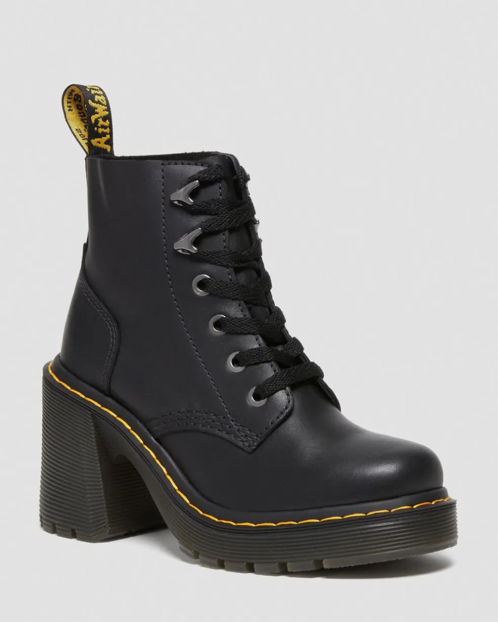 Jesy Sendal Leather Lace Up Flared Heel Boots in Black