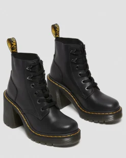 Jesy Sendal Leather Lace Up Flared Heel Boots in Black