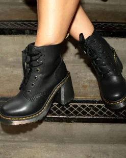 Jesy Sendal Leather Lace Up Flared Heel Boots in Black