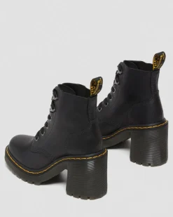 Jesy Sendal Leather Lace Up Flared Heel Boots in Black