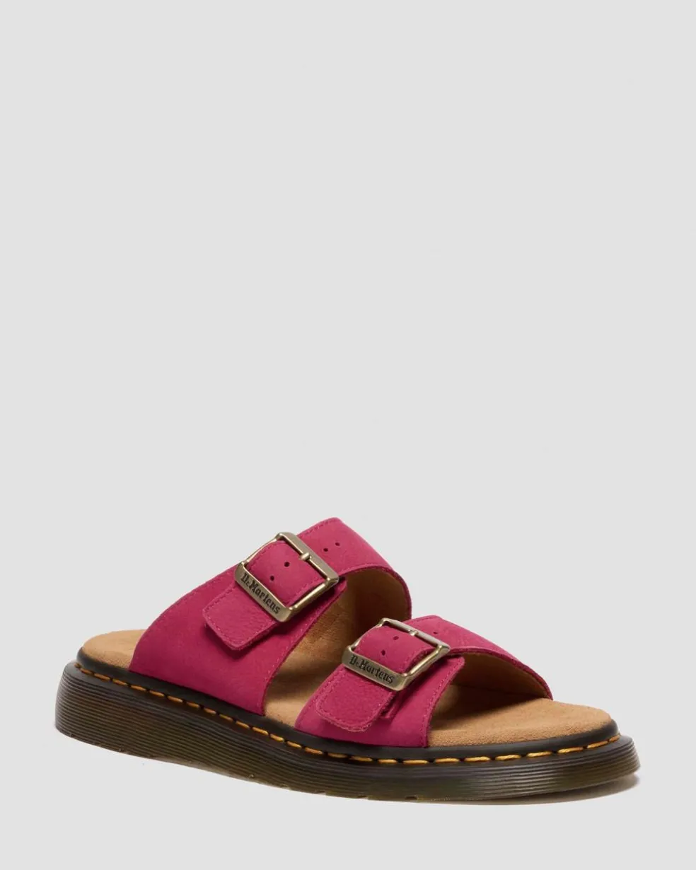Josef Nubuck Leather Slide Sandals in Fuchsia Pink