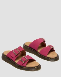 Josef Nubuck Leather Slide Sandals in Fuchsia Pink