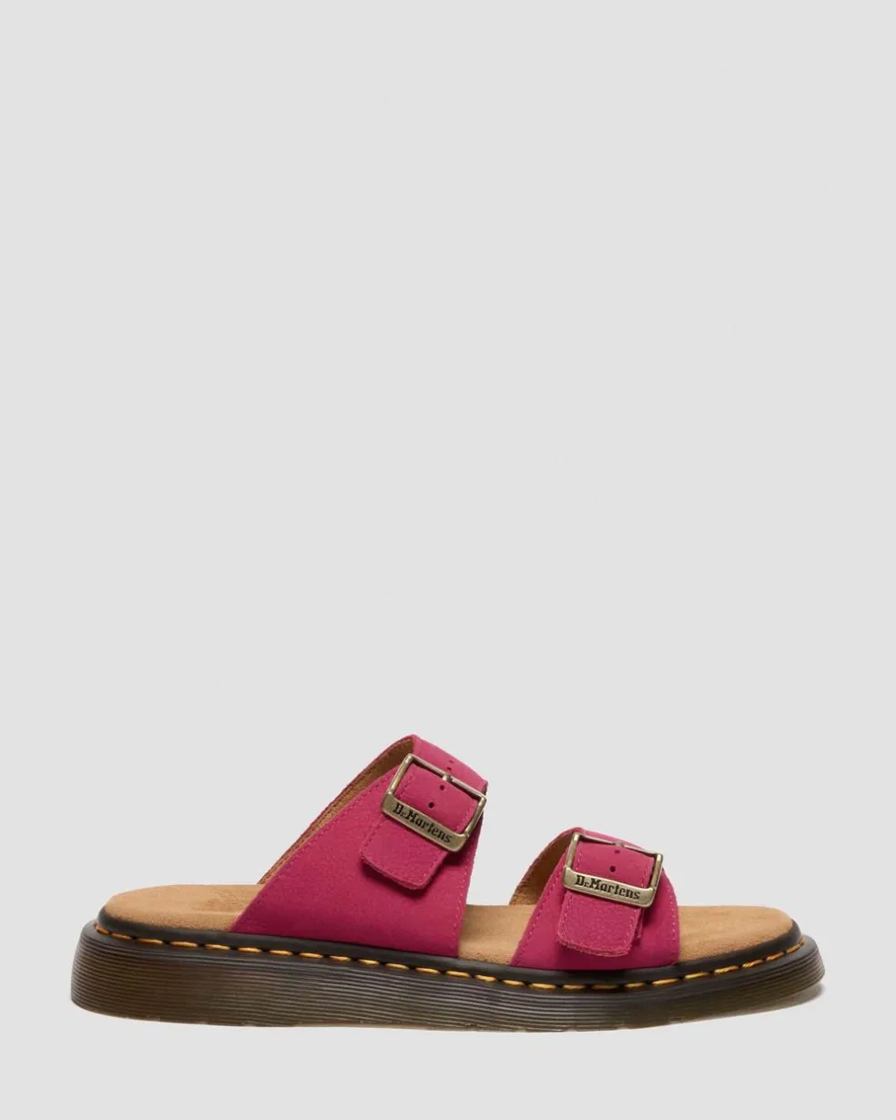 Josef Nubuck Leather Slide Sandals in Fuchsia Pink