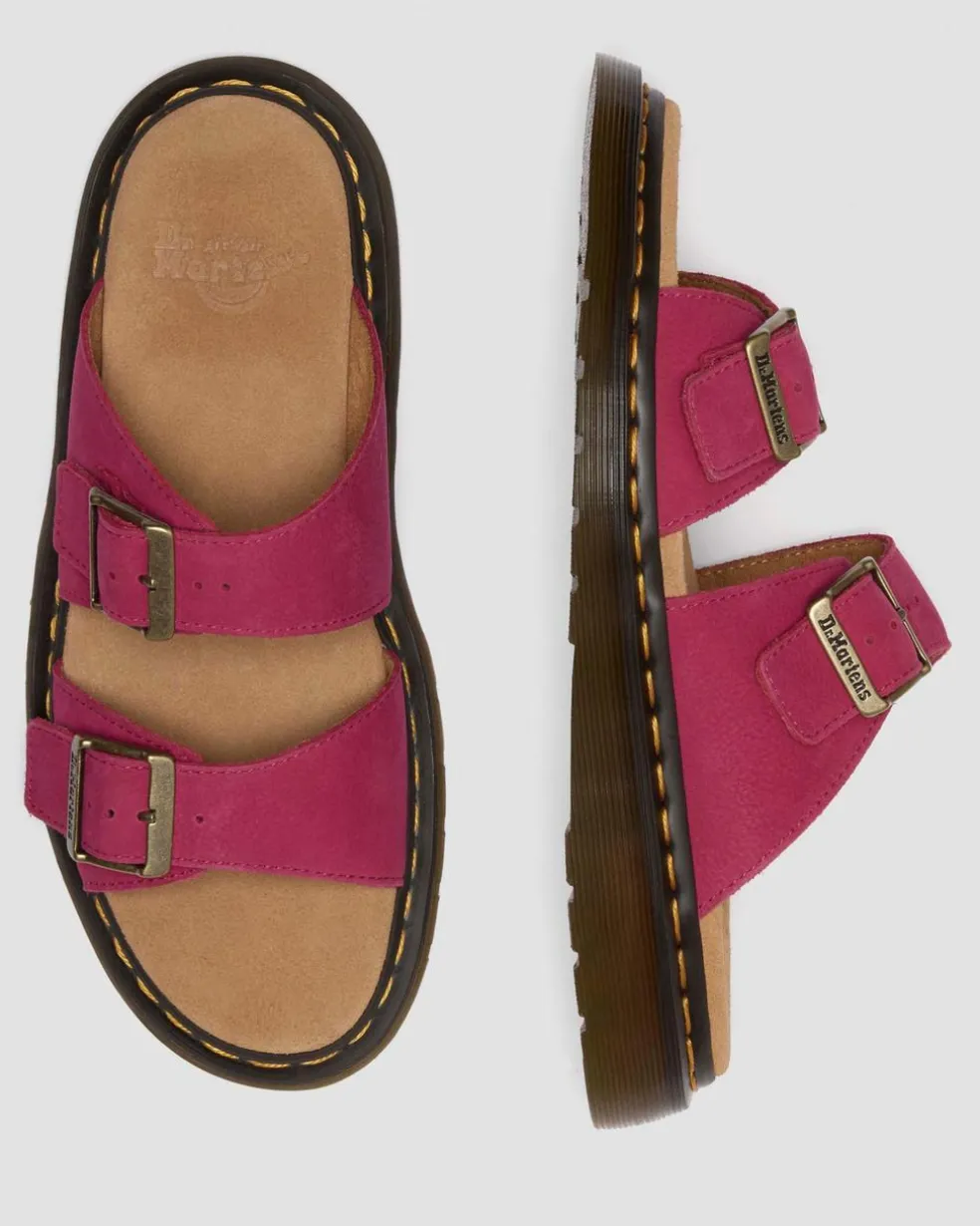 Josef Nubuck Leather Slide Sandals in Fuchsia Pink
